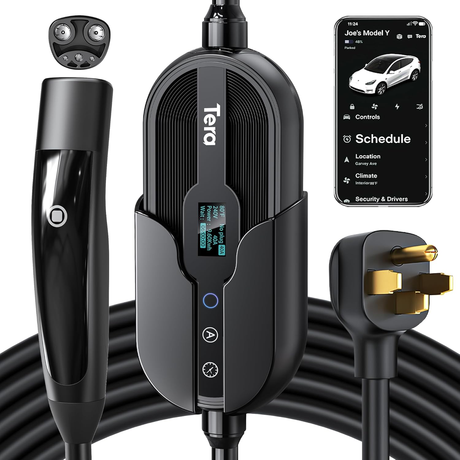 Tera Dual-Use EV Charger: 40A Level 2 Wi-Fi Enabled