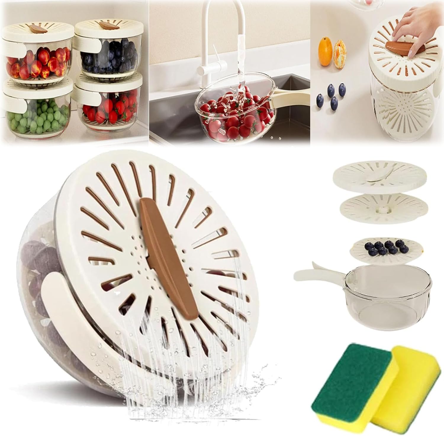 3-in-1 Dual-Layer Strainer Bowl - Effortless Fruit & Veg Washing!