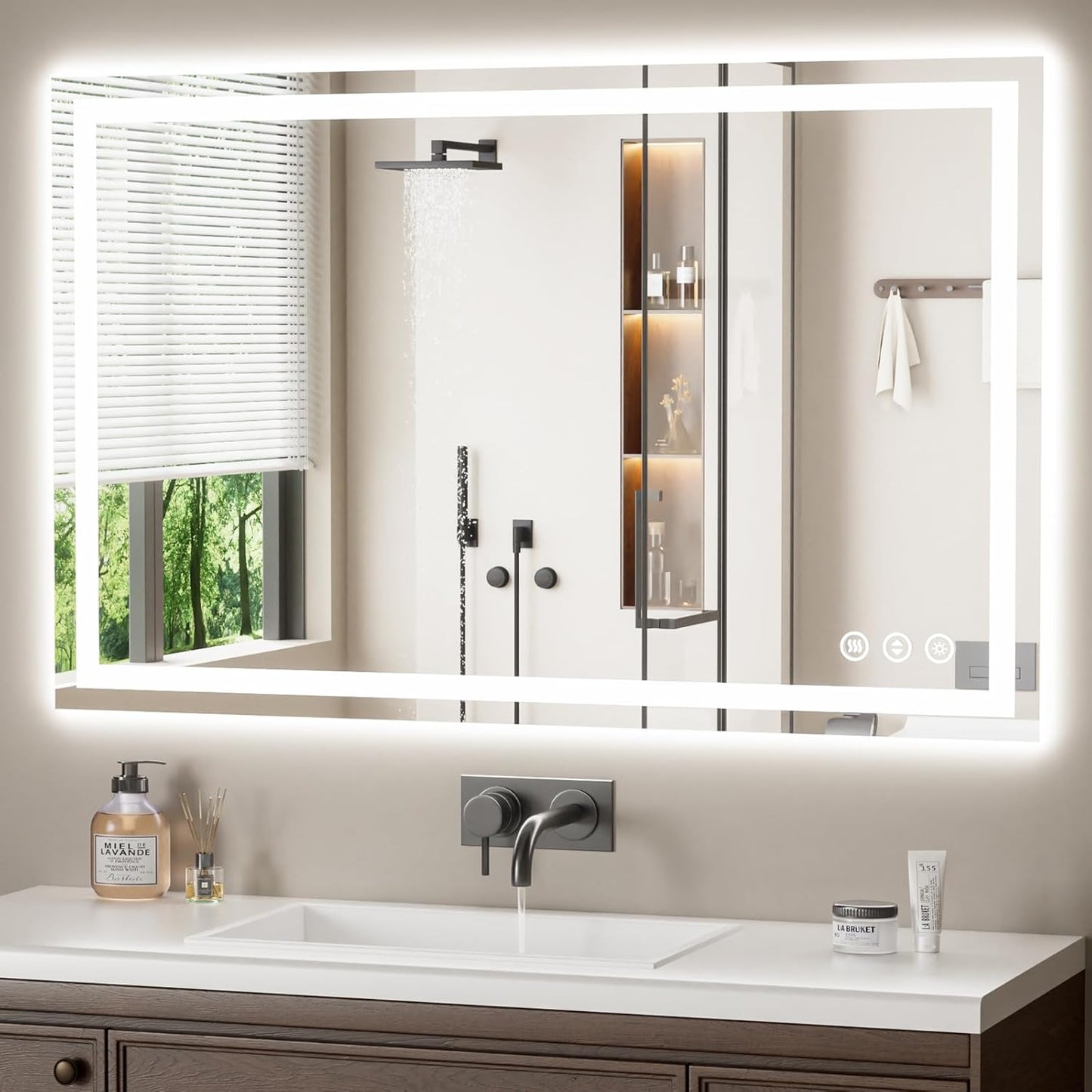 48X30 LED Bathroom Mirror with Lights, Anti-Fog and Dimmable