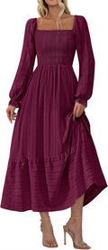 Women Maxi Fall Dress Square Neck Smocked Boho Midi - Elegant Fit