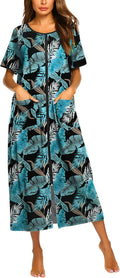 Ekouaer Women Robes Zipper Front Short Sleeve Full Length (Style K1H1)