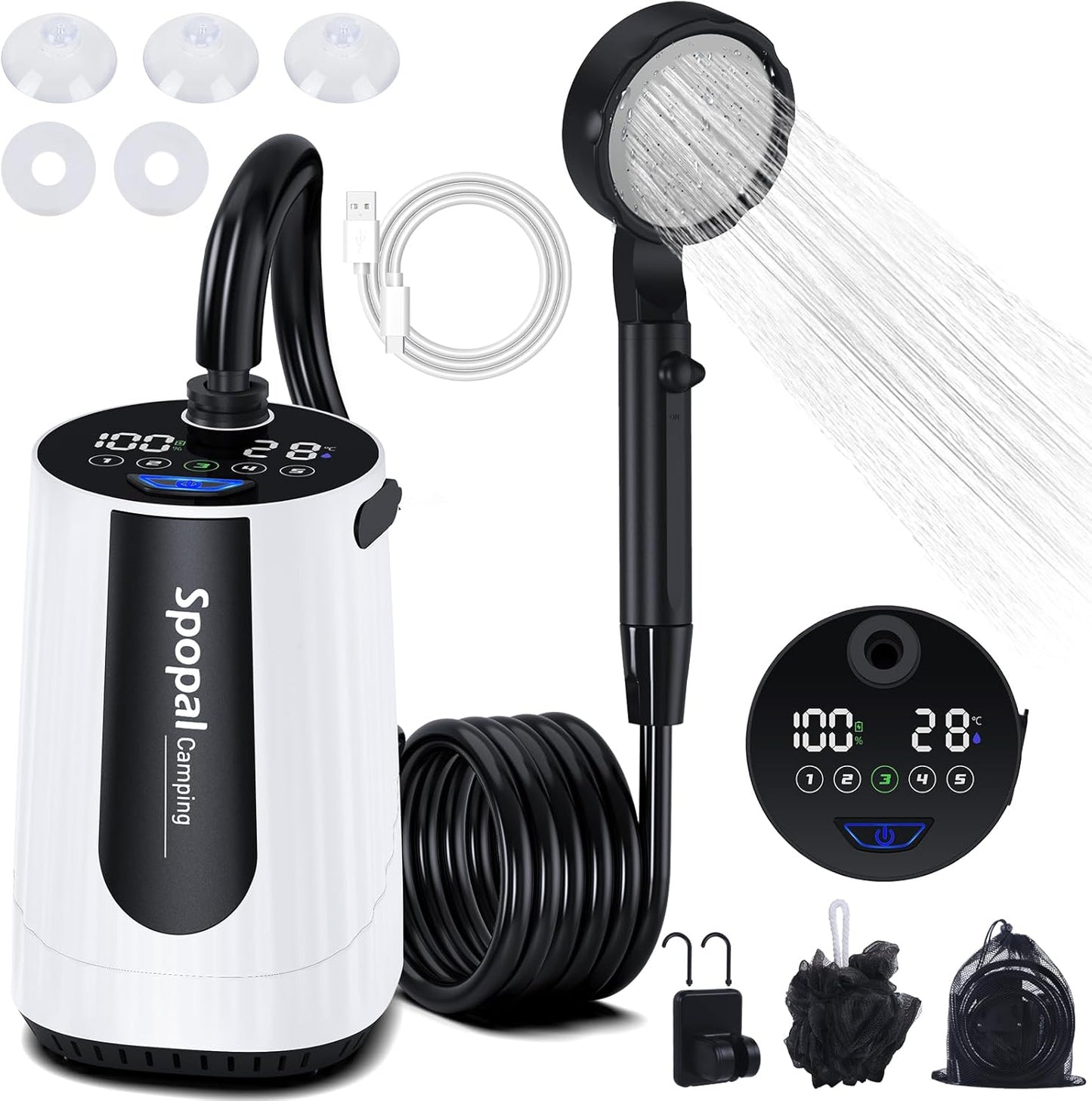 Portable Shower for Camping with 10000mAh Battery and LED Display