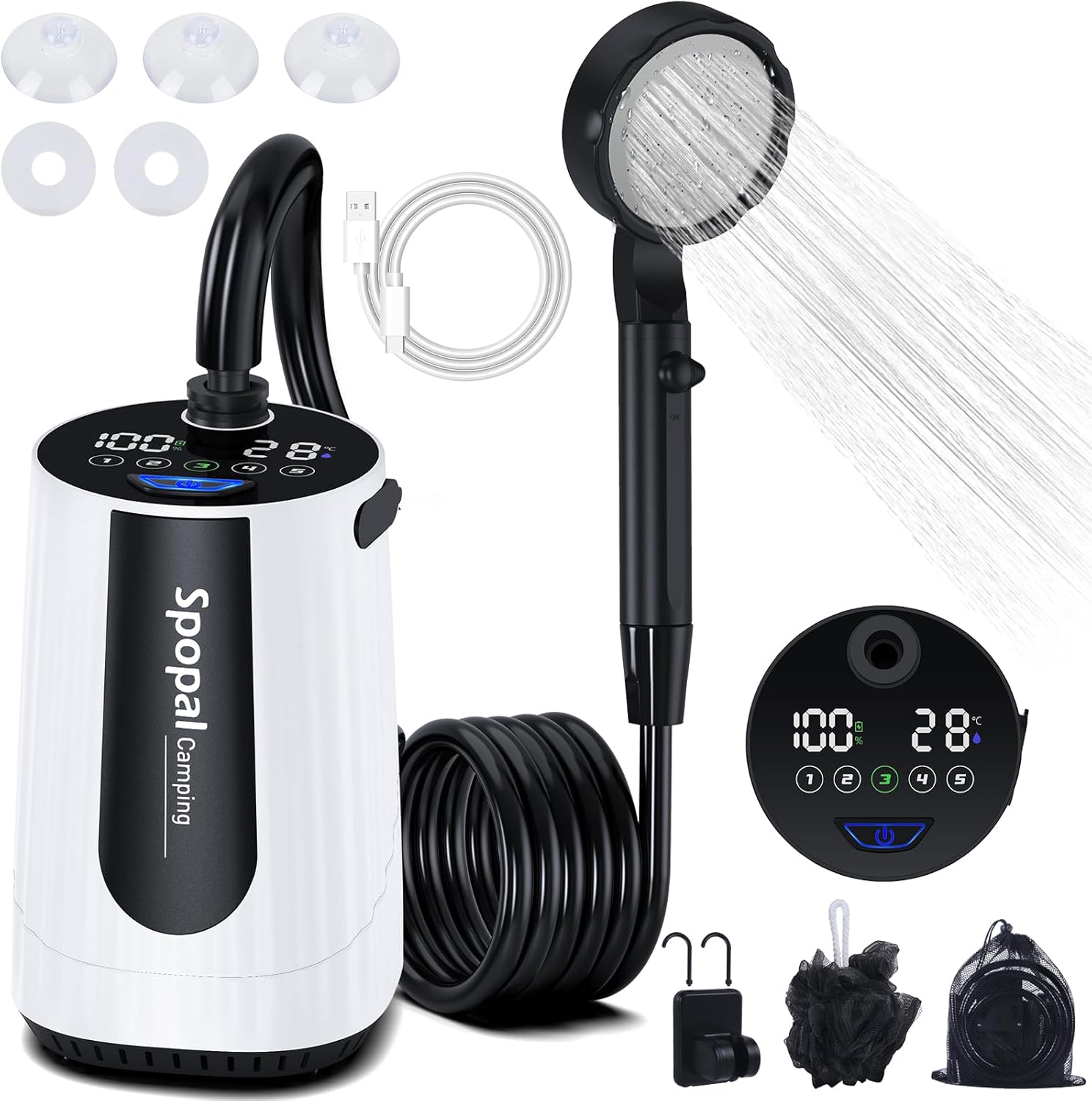 Portable Shower for Camping with 10000mAh Battery and LED Display