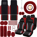 Car Seat Cover Full Set Wine Red and Black - Warm Plush Interior