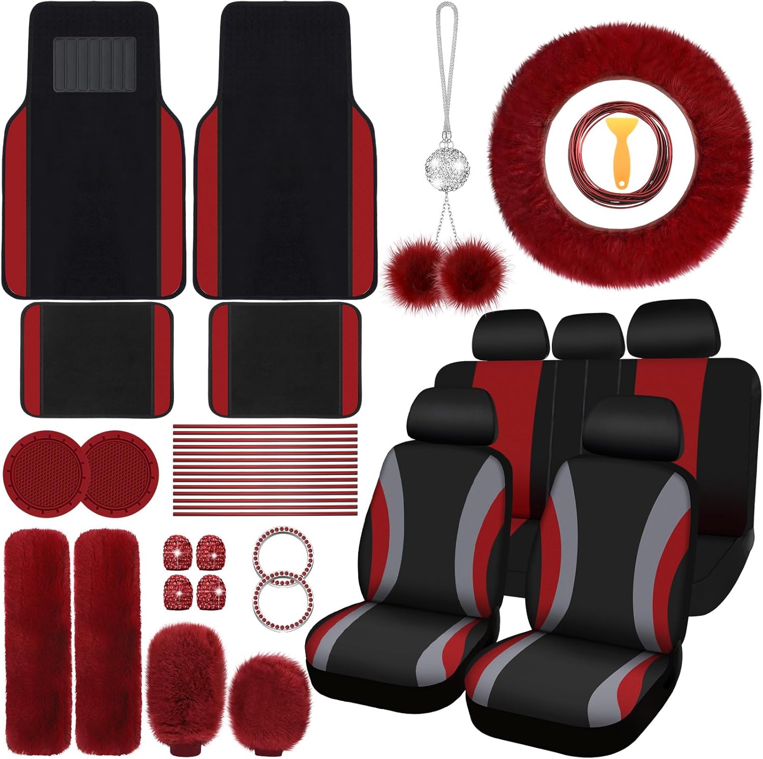 ROCEEI 47 Pcs Car Seat Cover Full Set for Stylish Interiors