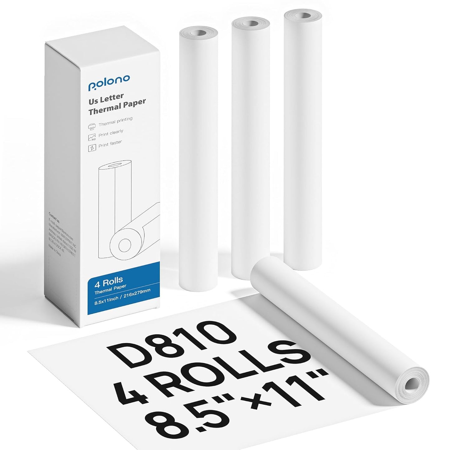 Advanced POLONO D810 Thermal Printer Paper: 8.5x11 Inch, 4 Pack, US Letter Size