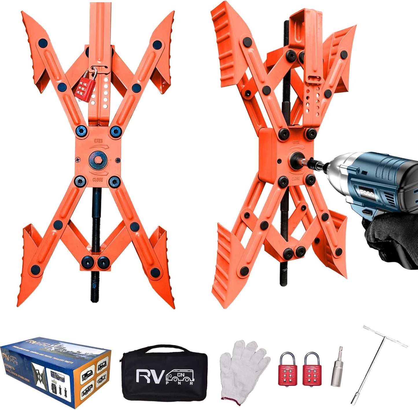 Camper X-Shaped Wheel Chock Stabilizer for RVs and Trailers