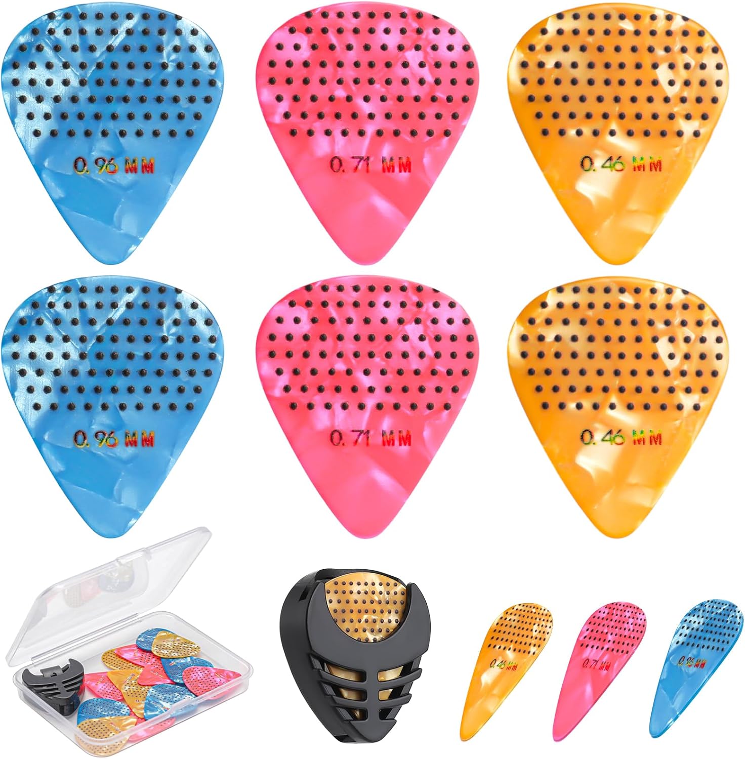 Colorful Non-slip Guitar Picks Set + Holder & Box