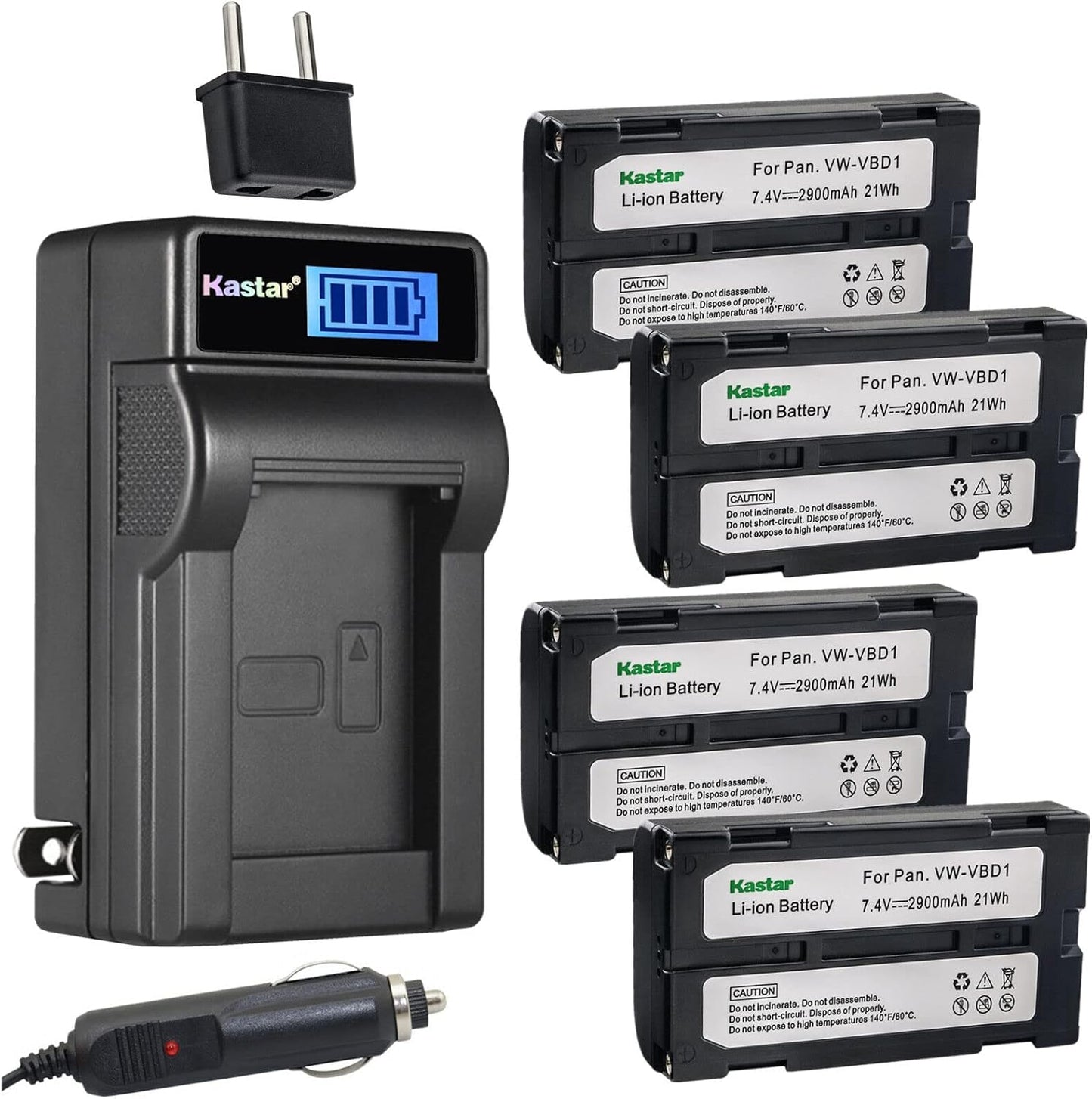 Kastar 4-Pack Battery and LCD AC Charger for Hitachi Cameras
