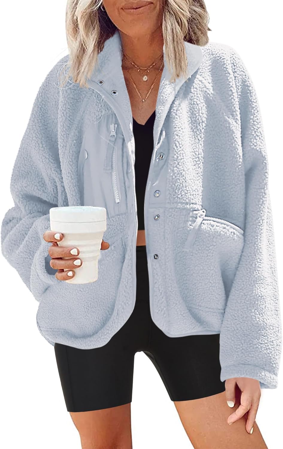 Nirovien Womens Fuzzy Fleece Jacket for Cozy Winter Style