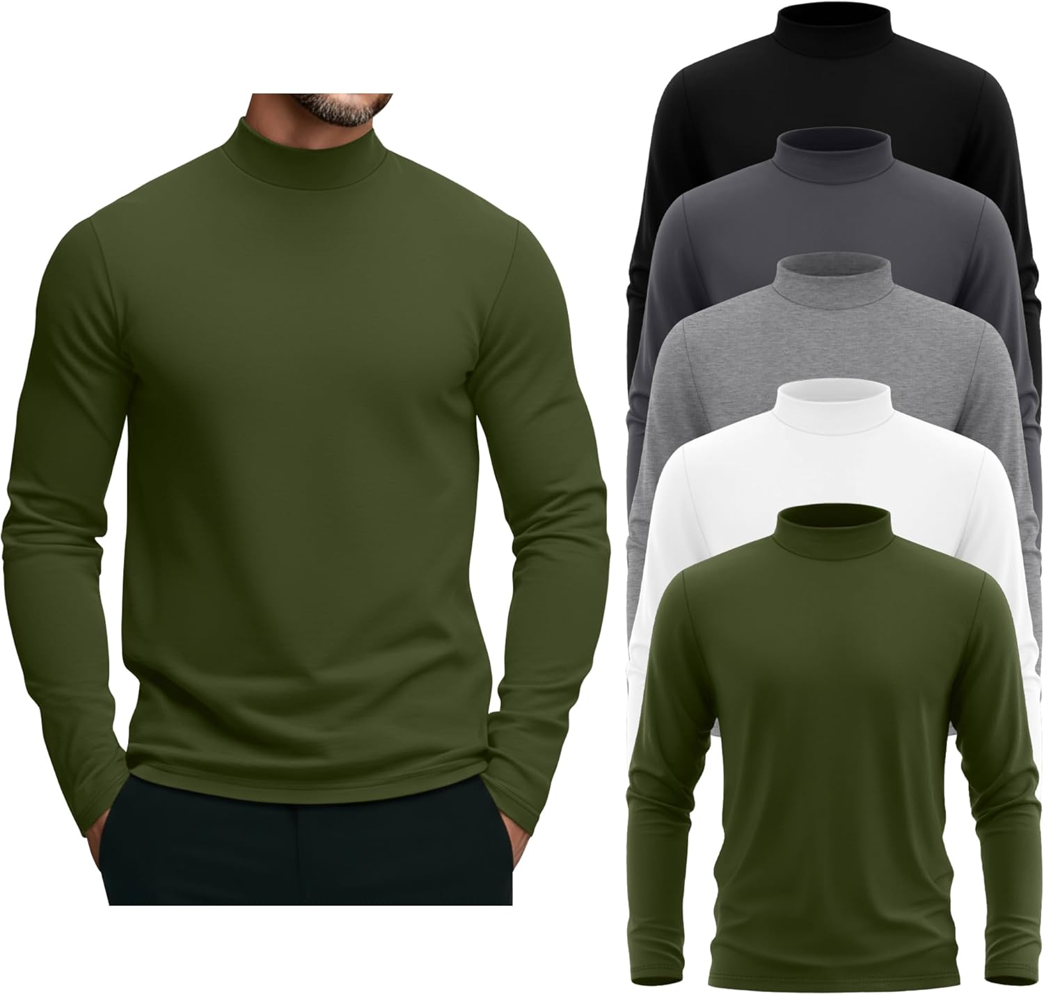 5 Pack Men's Mock Turtleneck Shirts for Casual and Business Wear