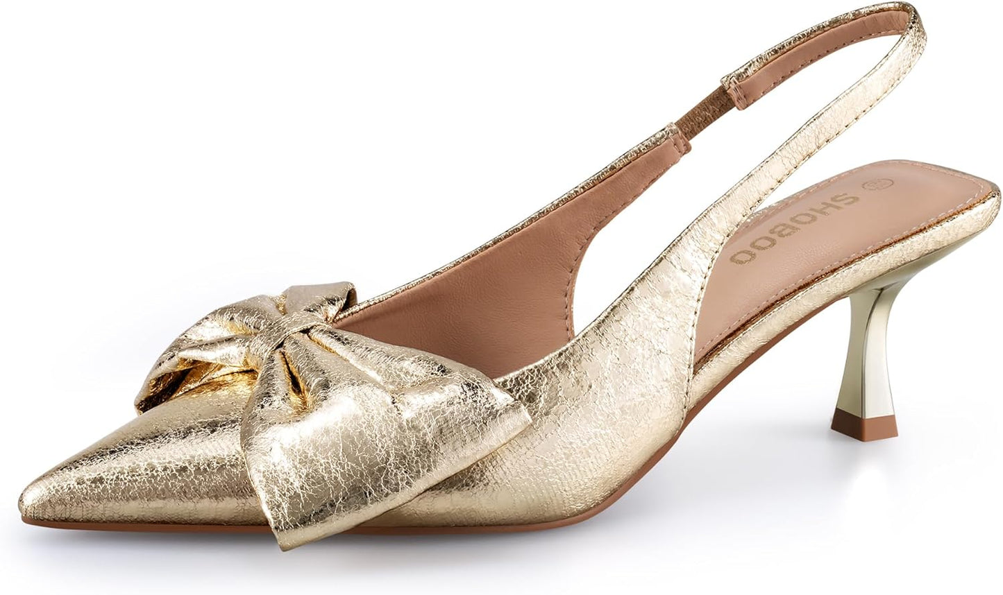 Women's Bow Slingback Heels with Chic Butterfly Design