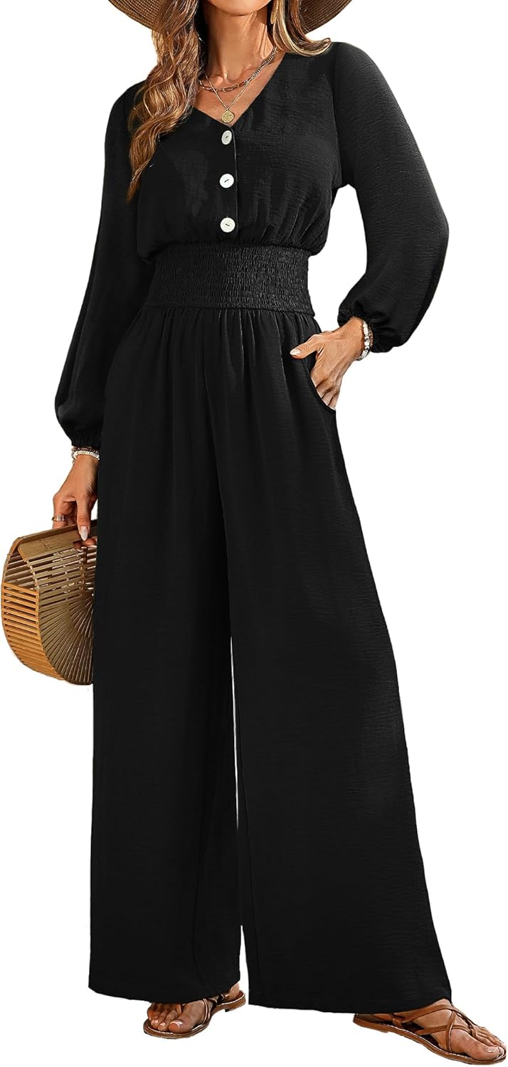 Womens Long Sleeve V Neck Dressy Casual Jumpsuit for 2025