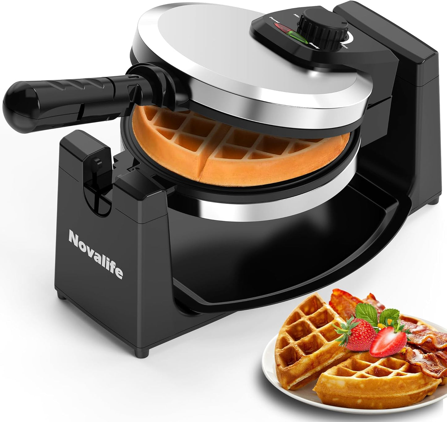 Rotating Belgian Waffle Maker with Adjustable Browning Control