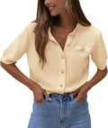 PRETTYGARDEN Women's Summer Button Down Ribbed Knit Blouse