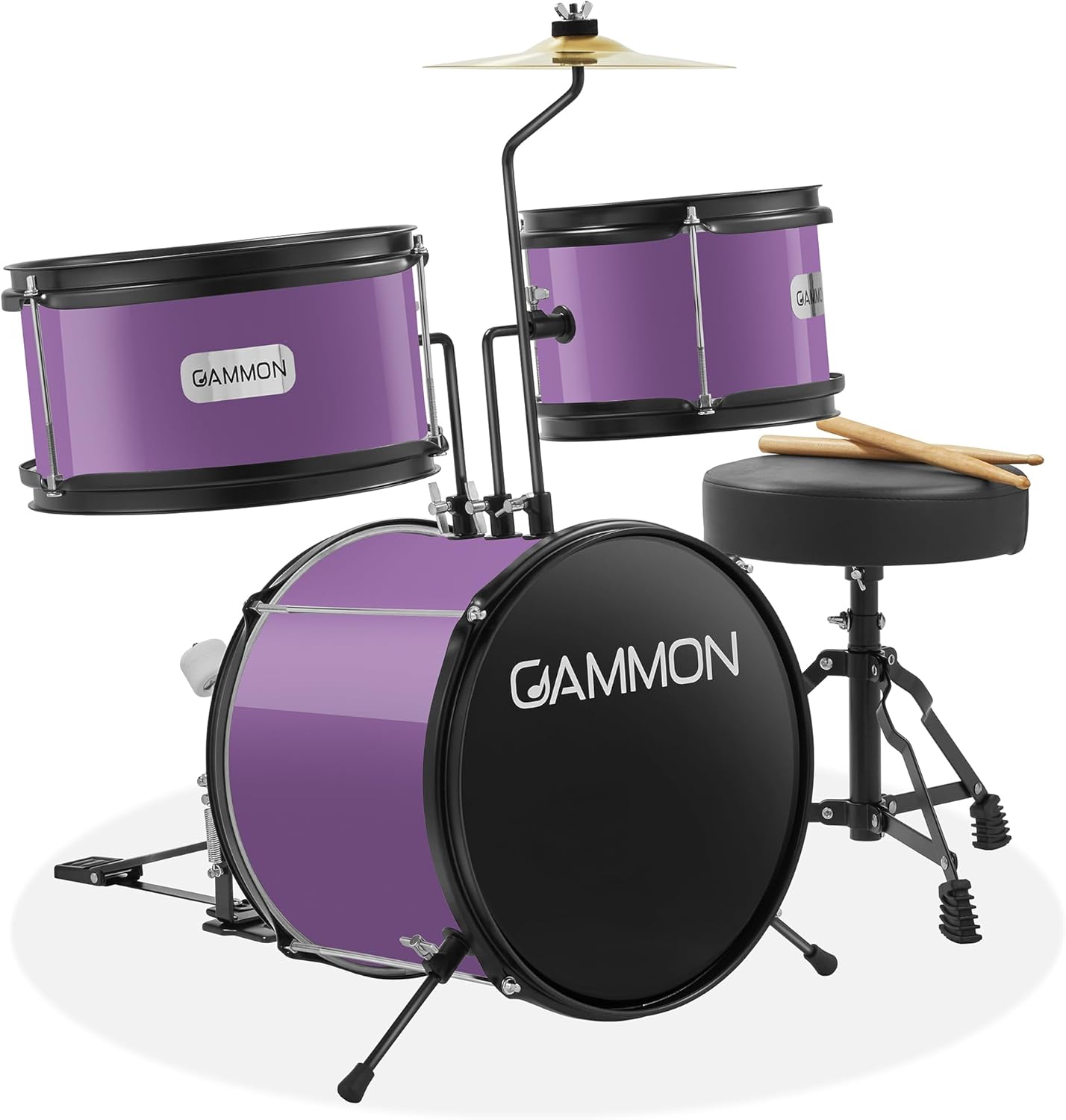 Gammon 3-Piece Junior Drum Set - Complete Beginner Kit in Purple