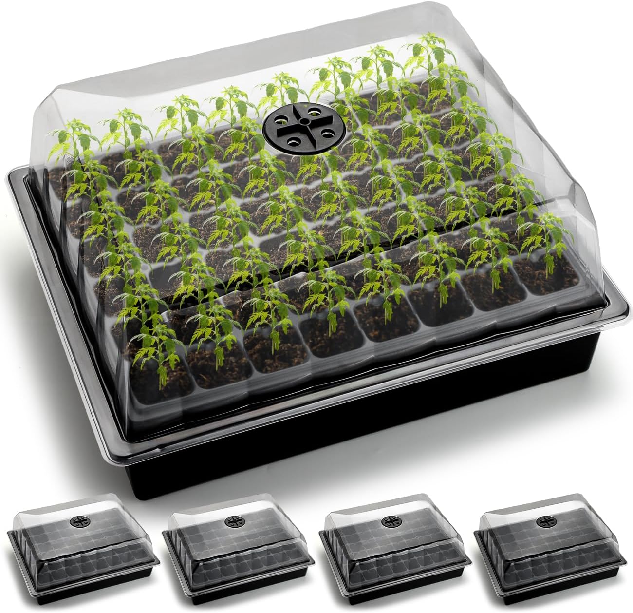 5-Pack No Drip Seed Starter Trays with Humidity Dome for Gardening