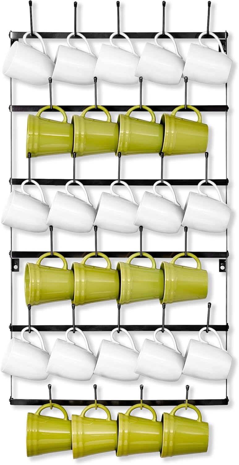 Sorbus Wall Mounted Mug Rack - Rustic 27 Hook Coffee Holder