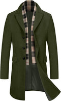 Men's Wool Blend Pea Coat with Detachable Plaid Scarf - Classic Winter