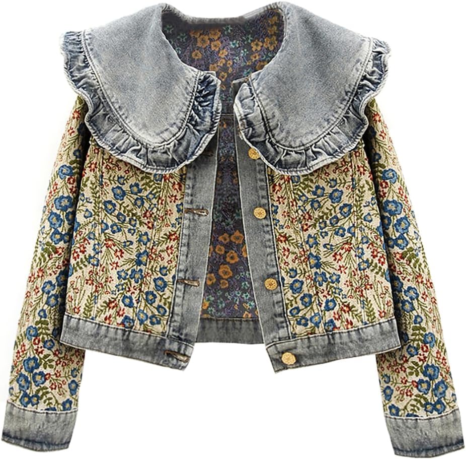 Womens Sweet Peter Pan Collar Long Sleeve Denim Jacket Review