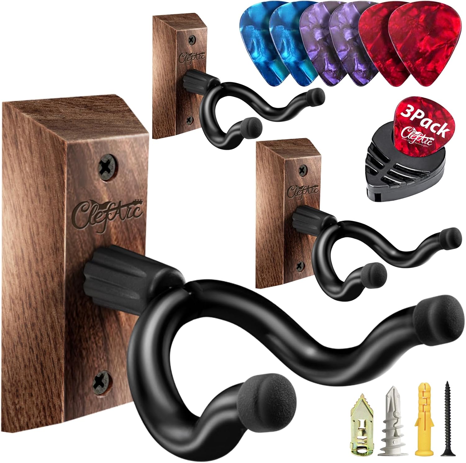 Black Walnut Guitar Wall Mounts - ClefArc