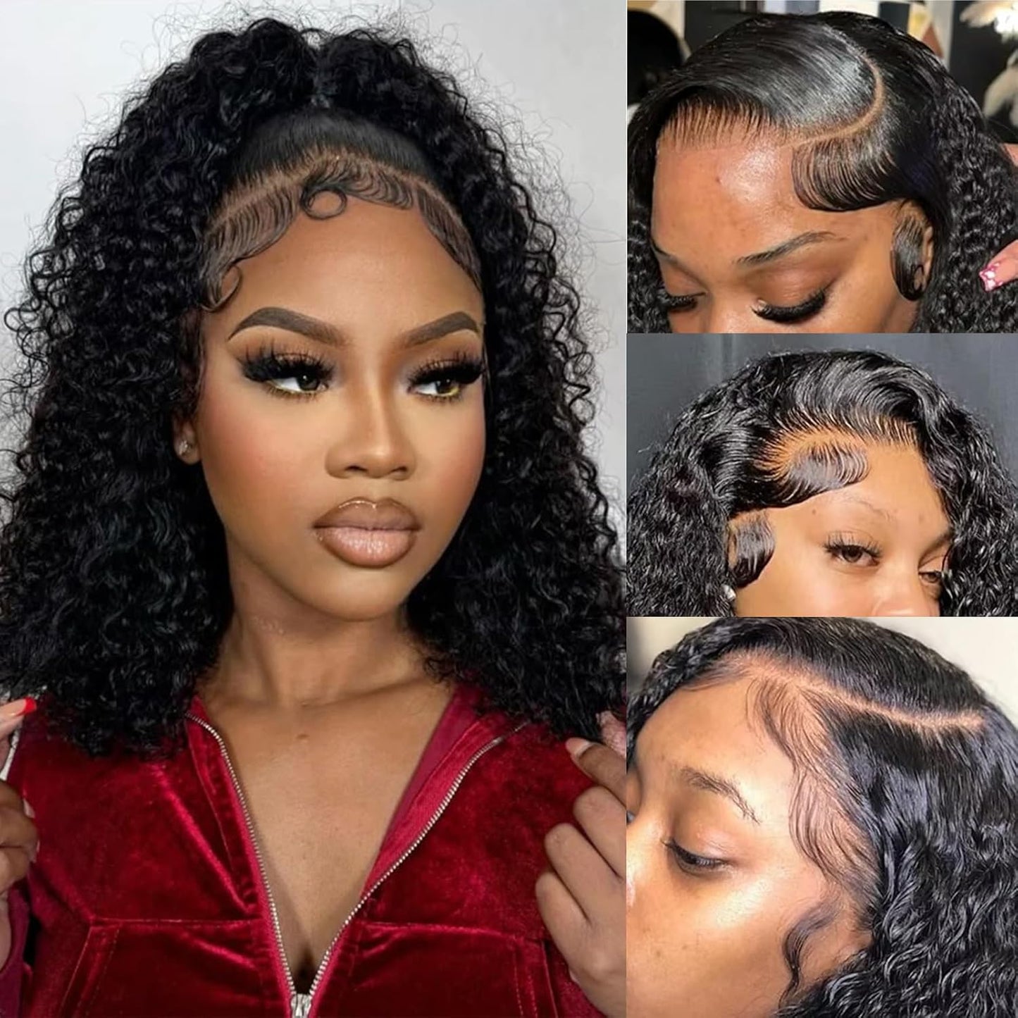 16 Inch Short Bob Wigs Deep Curly 200% Density Human Hair