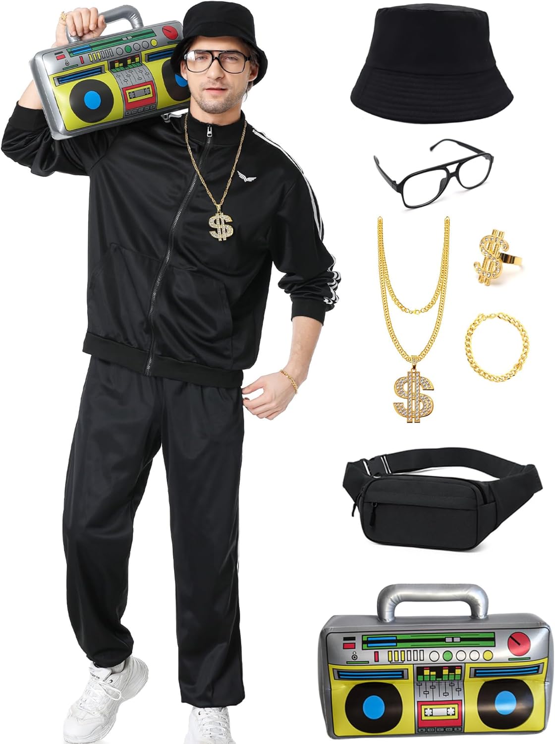 80s Tracksuit for Men Retro Windbreaker Outfit with Accessories