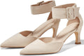 Coutgo Womens Kitten Low Heels Pointed Toe Ankle Strap - Elegant
