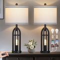 27in Black Table Lamp Set of 2 - USB C+A + AC Outlet, 3-Way Dimmable