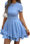 Womens Summer Mini Dresses Short Sleeve Casual Crewneck Style