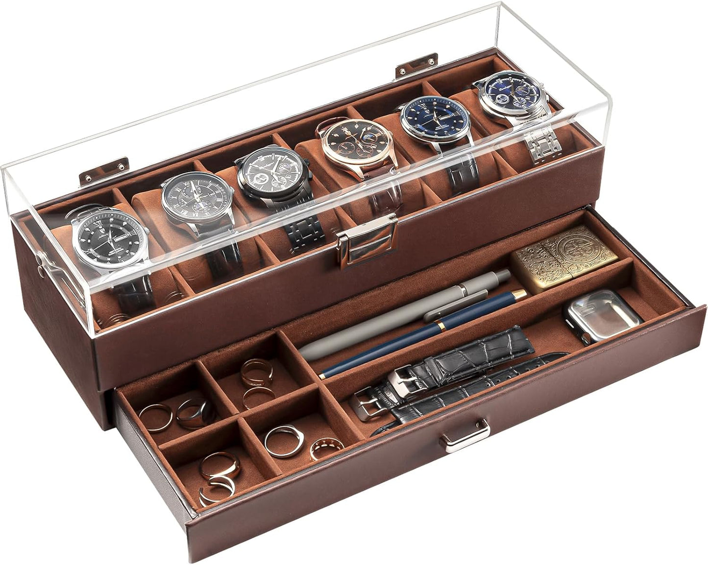 ProCase 6-Slot Watch Display: Clear Lid, Drawer Storage