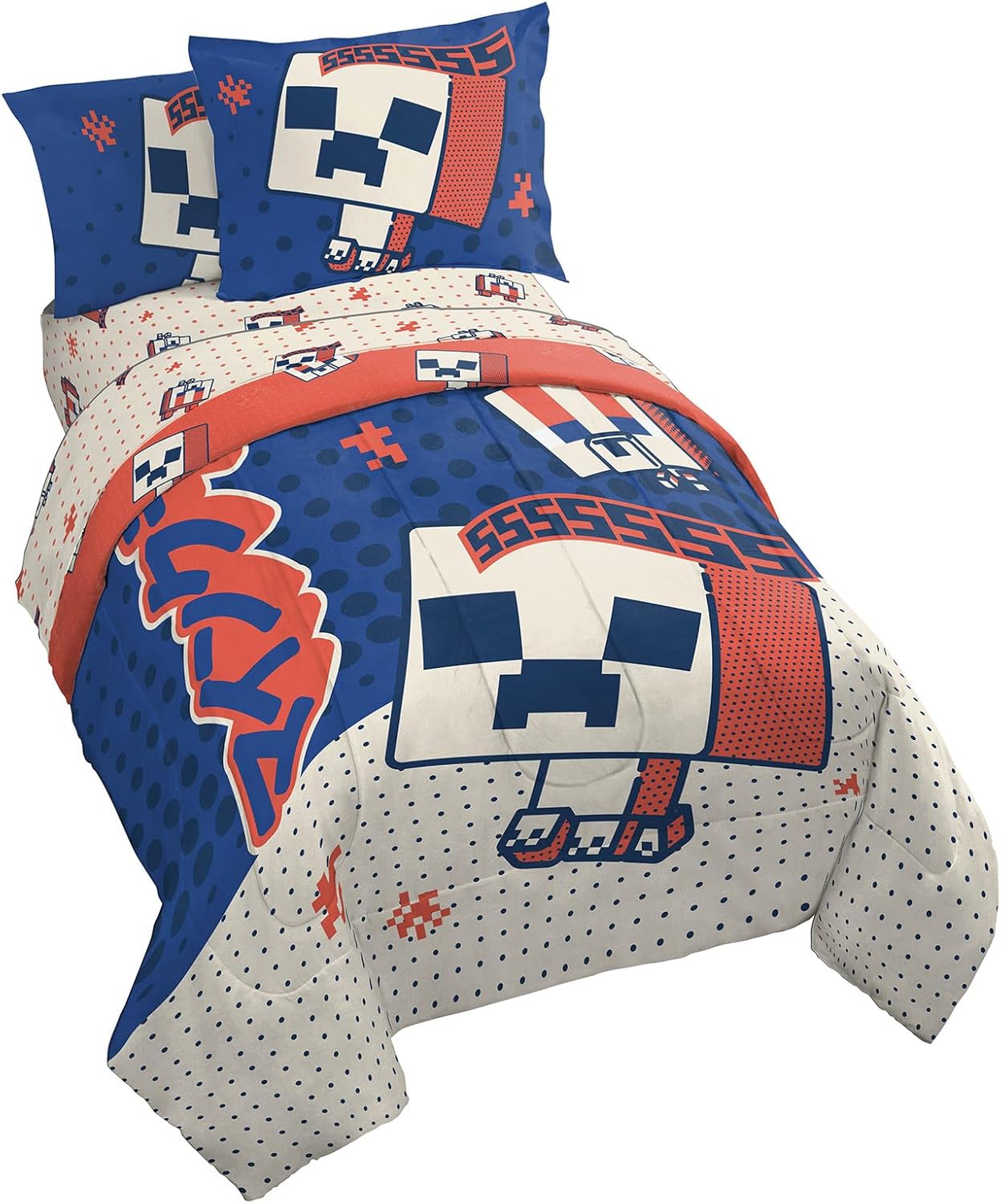 Minecraft Creeper Full Size Comforter Set for Kids - 7 Piece