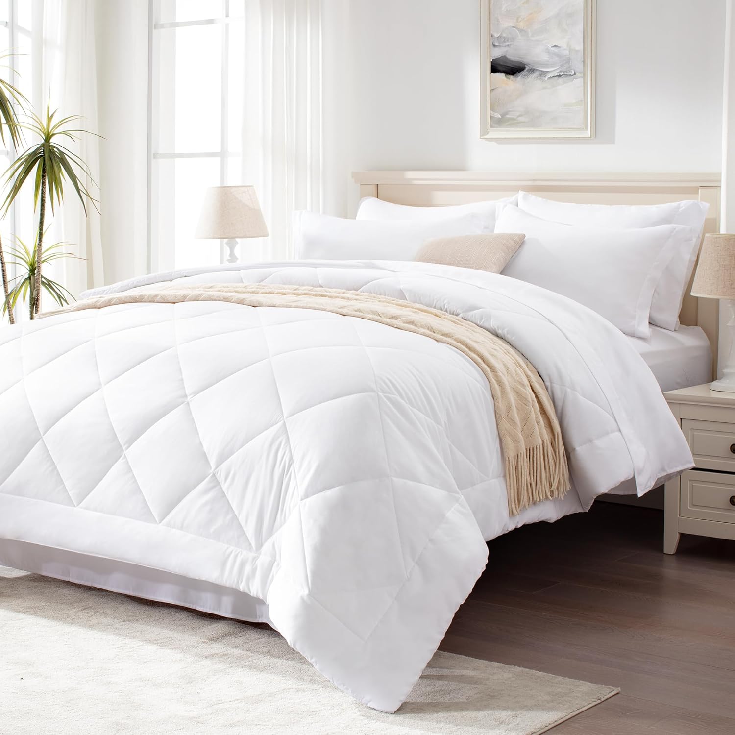 California King Comforter Set White - 7 Piece Bedding Set