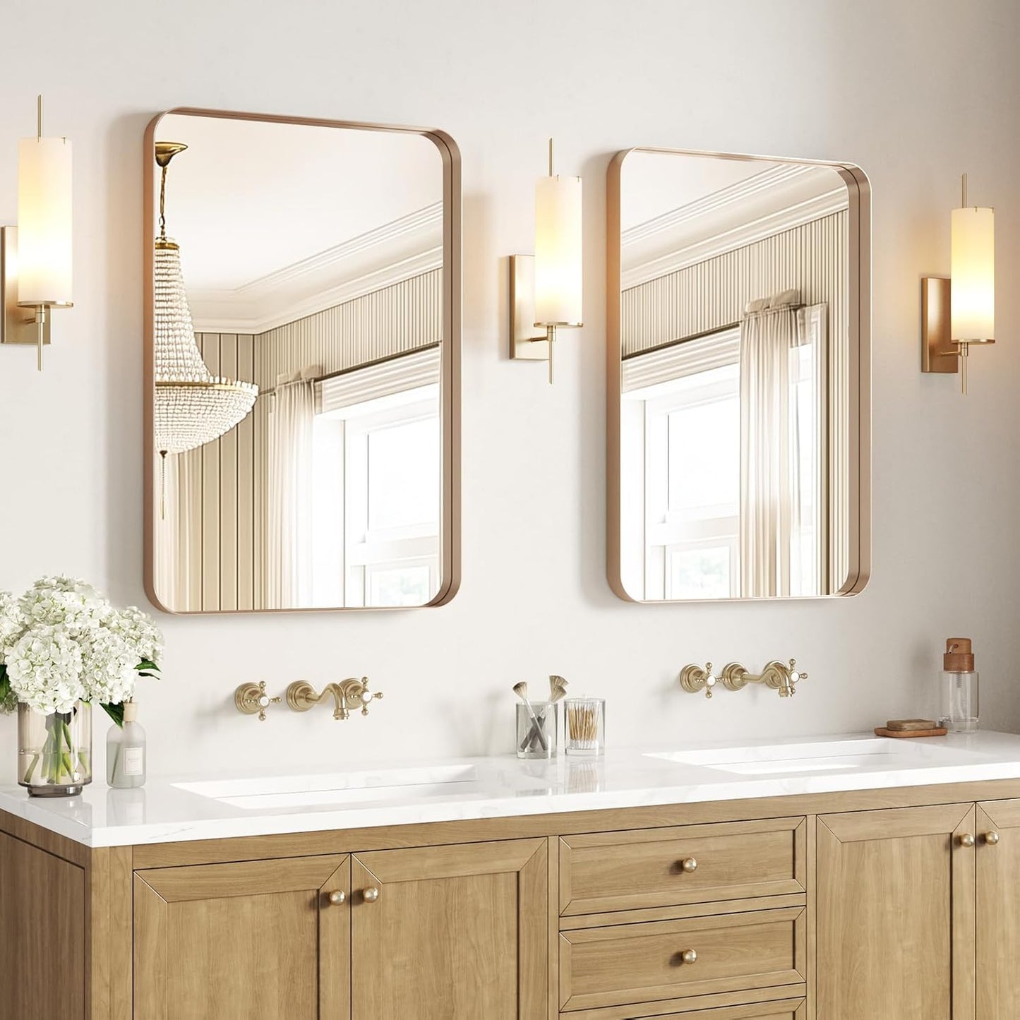 Brushed Gold Bathroom Mirrors 24x36 for Elegant Home Decor