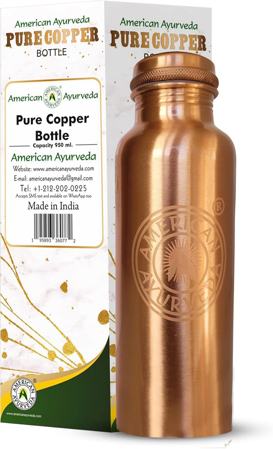 100% Pure Copper Water Bottle for Natural Ayurveda Health