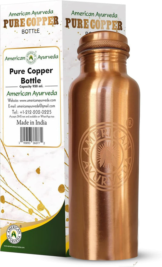 100% Pure Copper Water Bottle for Natural Ayurveda Health