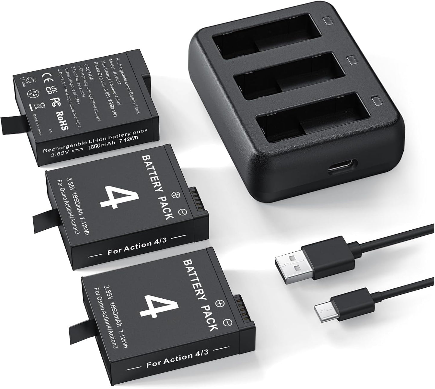 3 Packs Replacement Batteries for DJI Osmo Action Series Cameras