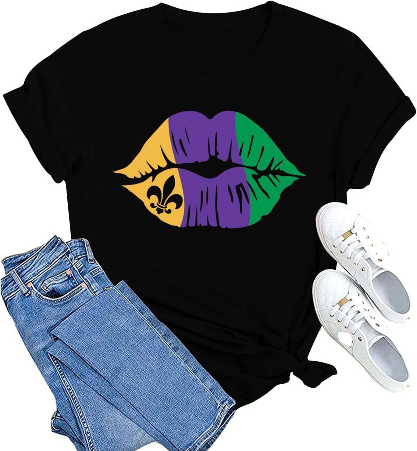 MAIHUN Mardi Gras Heart Tee - Festive Carnival Fun