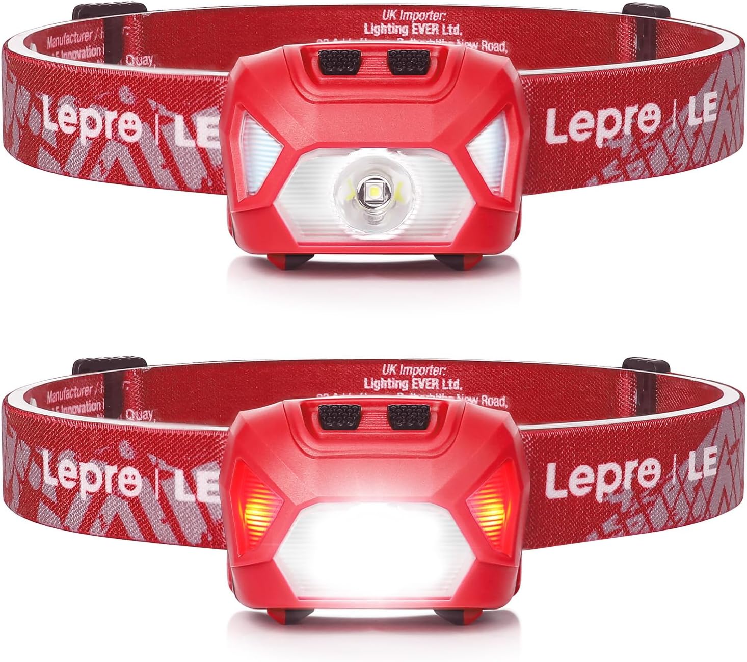 Lepro 320015 Super Bright Headlamp -1300Lux LED, Waterproof for Camping & Emergency - Red