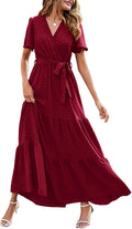 Swiss Dot Maxi Wrap Dress Women - Flowy Boho Summer Dress