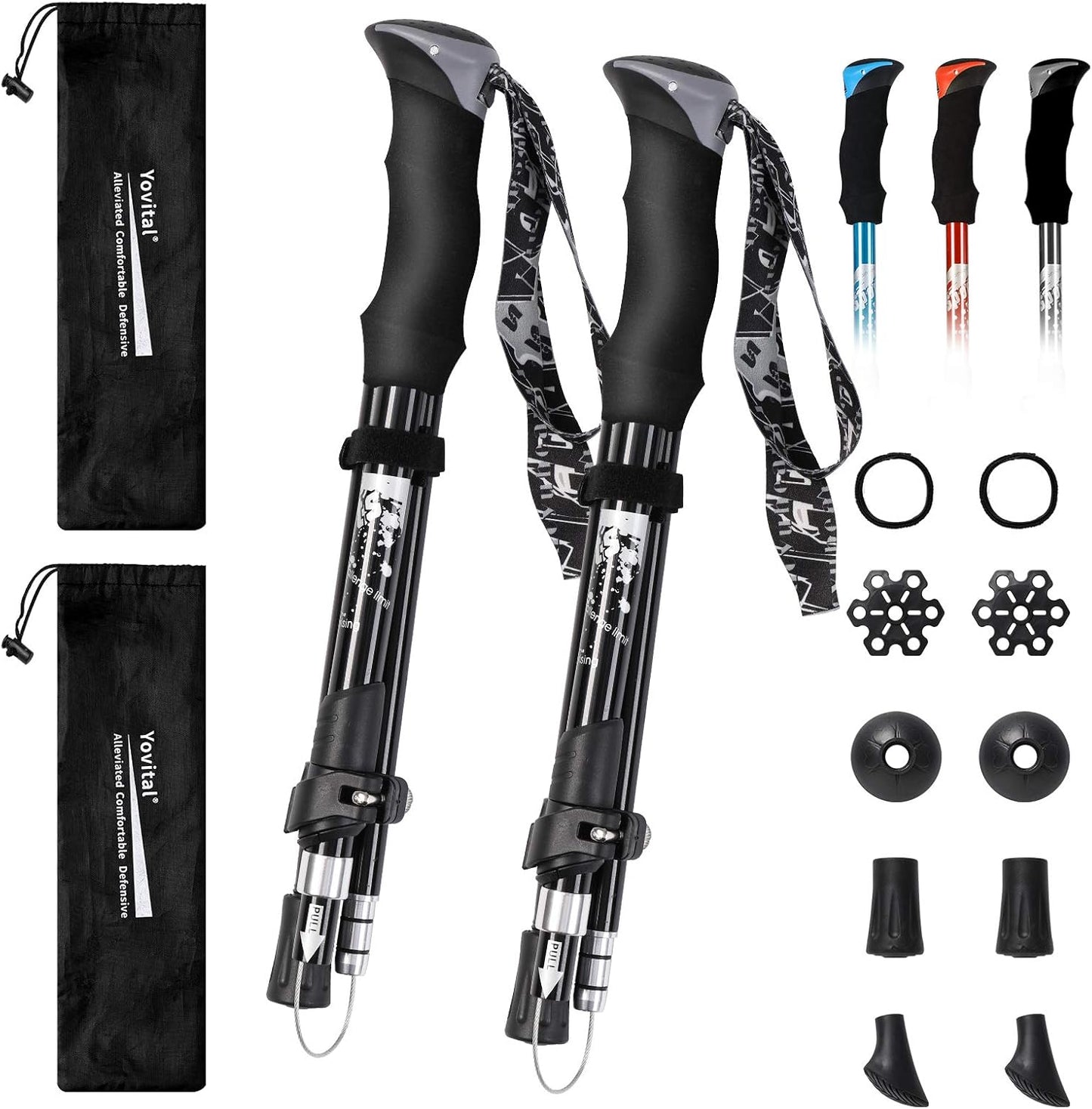 Yovital Collapsible Trekking Poles Set - Lightweight & Adjustable 53 Hiking Sticks!
