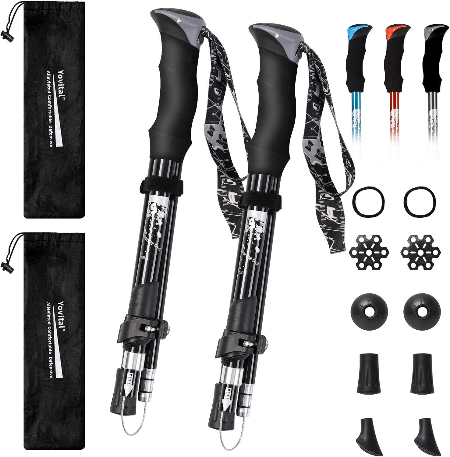 Yovital Collapsible Trekking Poles Set - Lightweight & Adjustable 53 Hiking Sticks!
