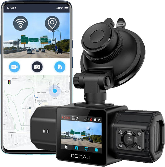 COOAU Dual Dash Cam: 2.5K+1080P, GPS/WiFi, Night Vision, Perfect for Uber, Taxi