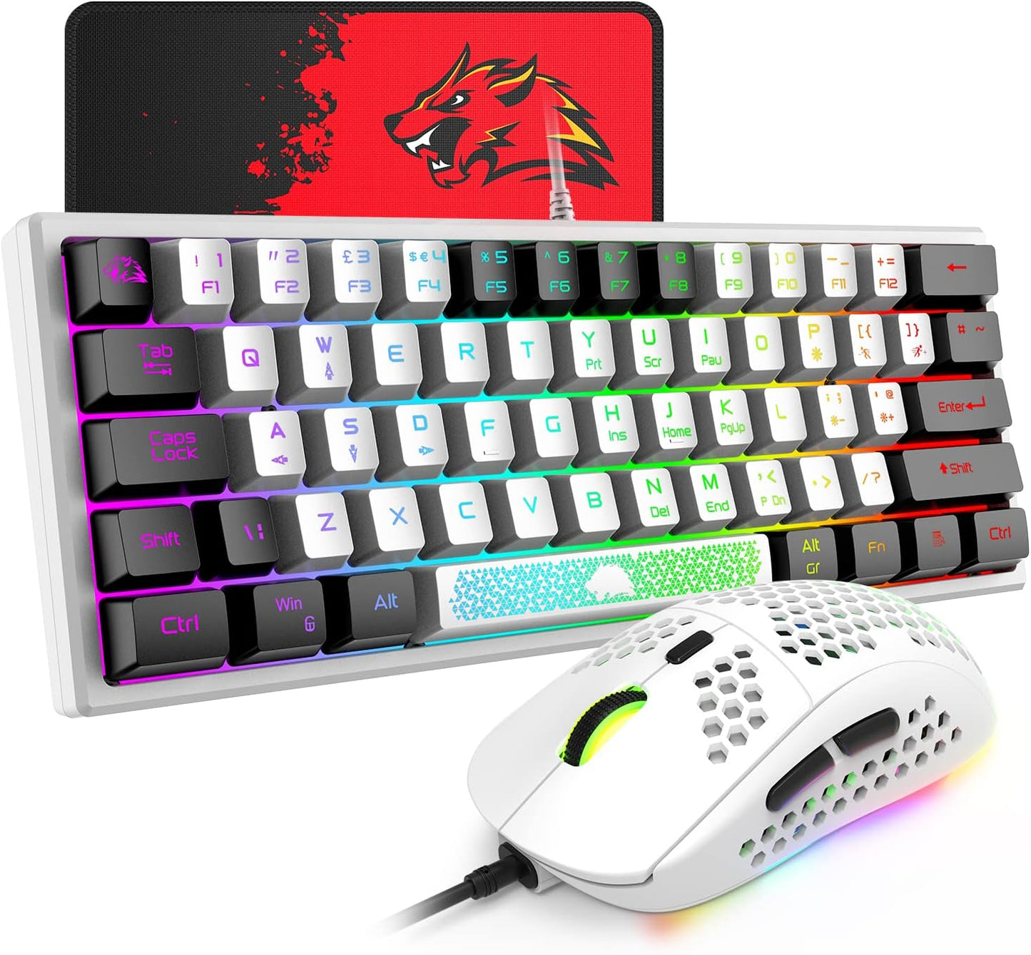 XINMENG 60% Wired Gaming Keyboard and Mouse Combo for Gamers