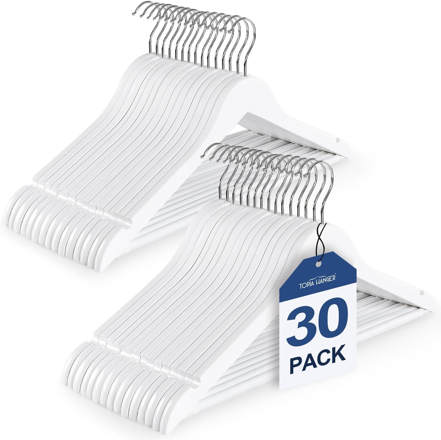 TOPIA HANGER Wooden Coat Hangers 30 Pack for All Your Needs