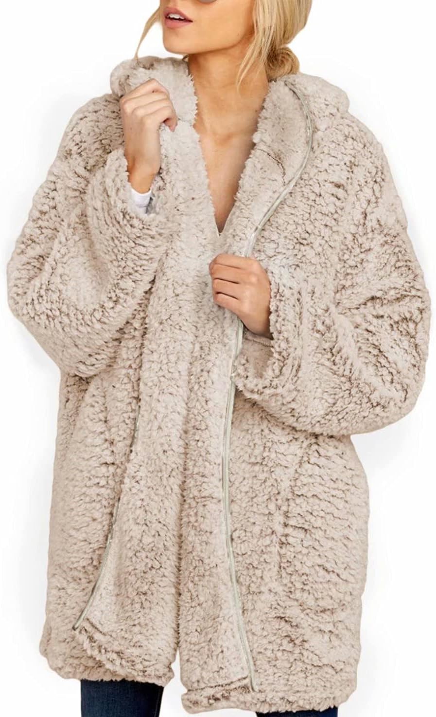 Dokotoo Womens Cozy Fleece Open Front Hooded Cardigans Jacket
