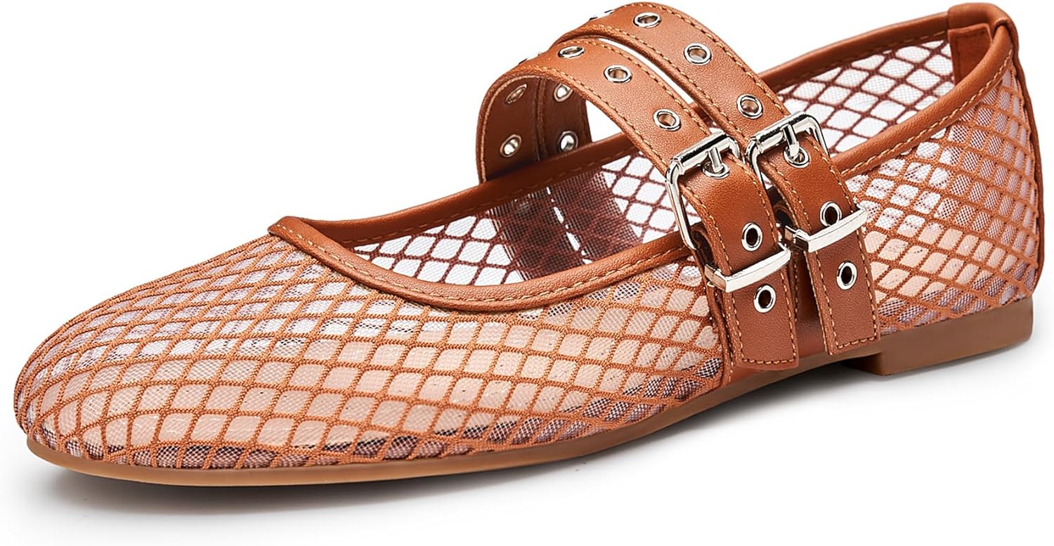 Trary Mary Jane Shoes Women Stylish Mesh Flats for Comfort