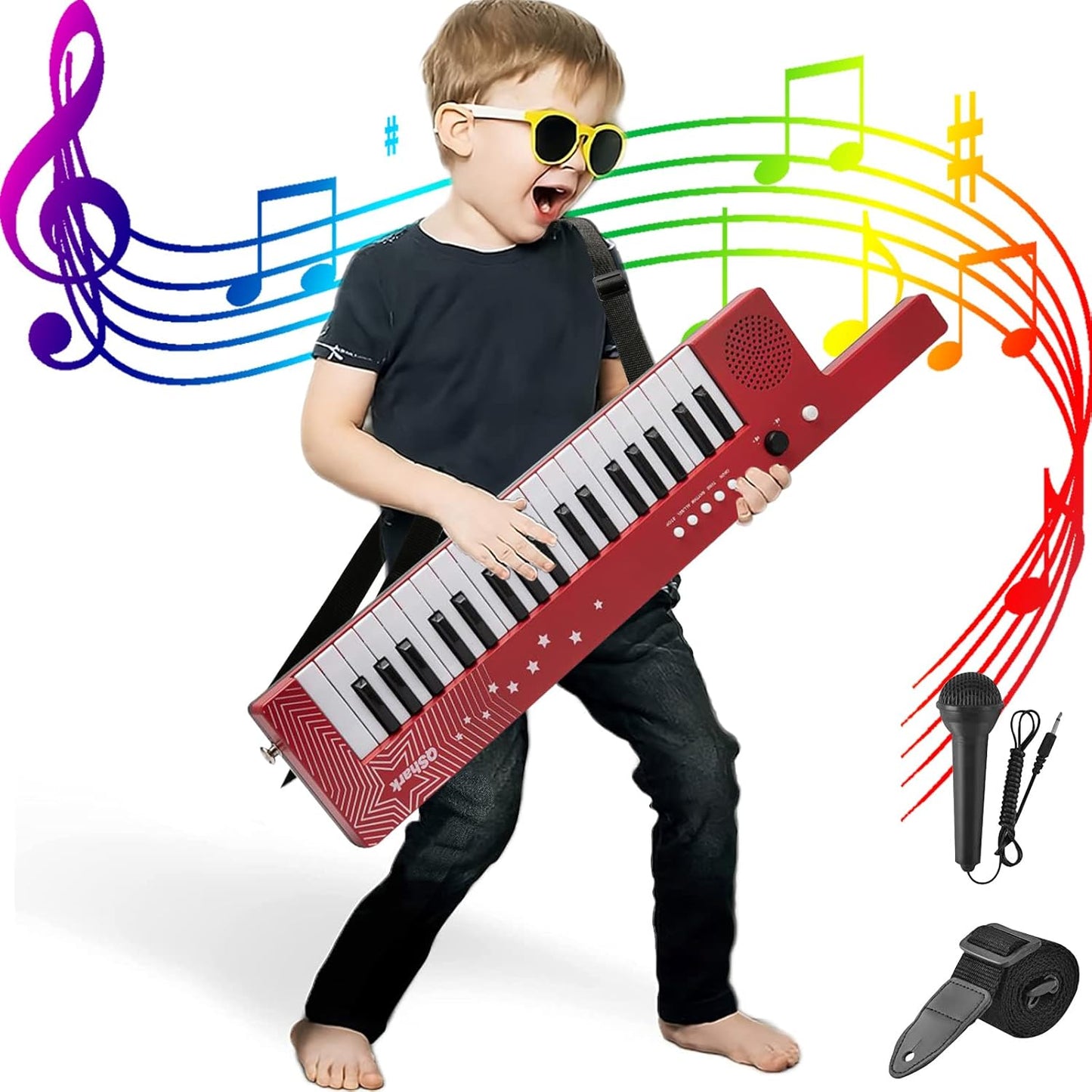 QShark Keytar Karaoke Piano - 37 Keys, Portable & Rechargeable - Guitar Birthday Gift! 