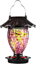 Solar Hummingbird Feeder Hand Blown Glass Lantern - Lighted Garden