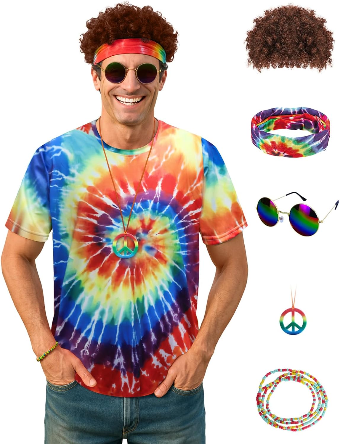 Hippie Costume for Men 60s 70s Outfits Accessories Set